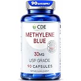 CDE Methylene Blue Capsules 30mg - Made in USA, 90 Days Supply - Pharmaceutical CDEMBC USP Grade, Third Party Lab Tested, Formaldehyde-Free, Non-GMO - Cellular &amp; Cognitive Support