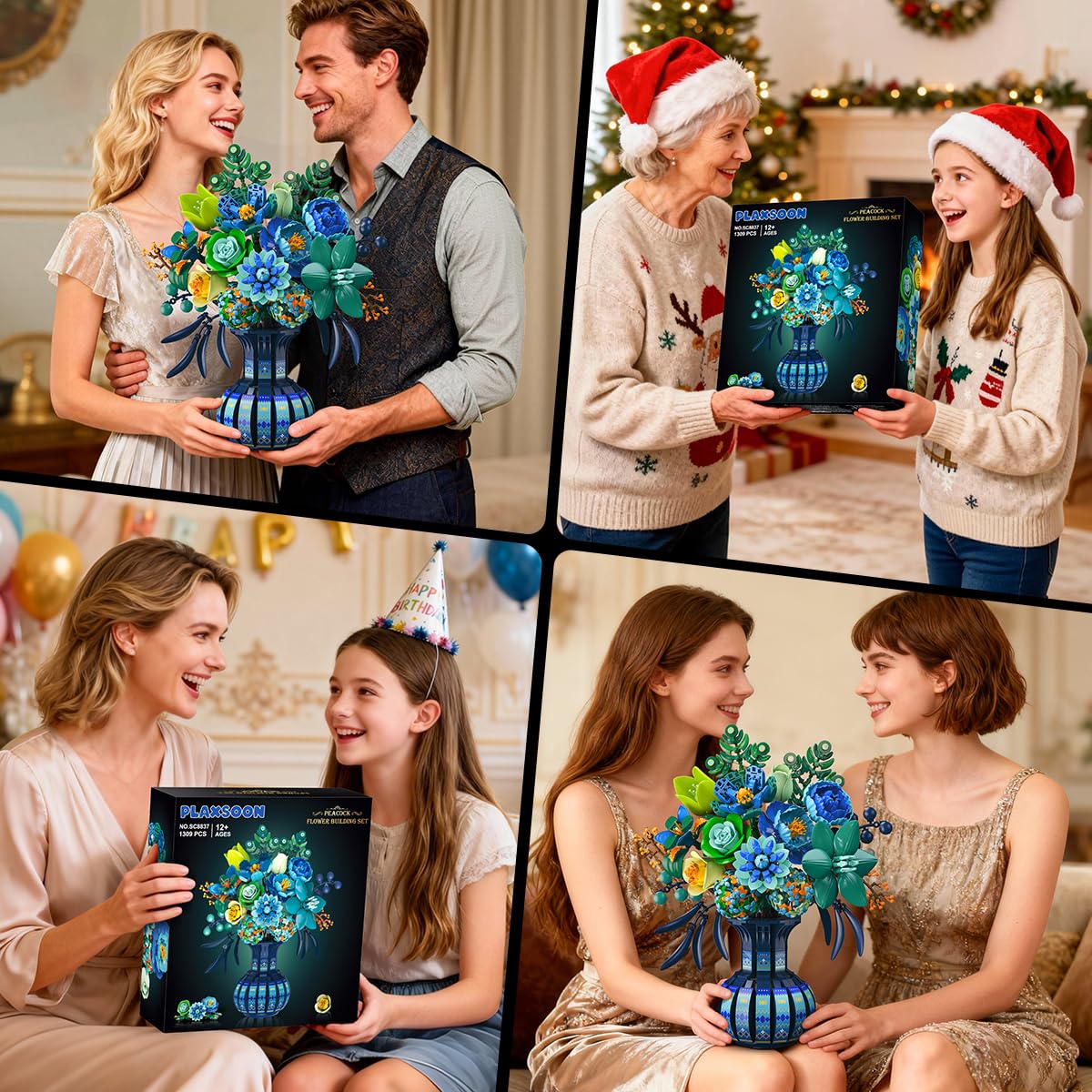 PLAXSOON Blumen Bauspielzeug mit Vase, Valentinstag Blumenstrauß Botanical Collection Bausteine Spielzeug, 1309 Stück Pfauen Kunstpflanze Bonsai-Bauset Deko, Geschenk für Sie Erwachsene Mädchen ab 12+ 9