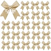 50 Pieces Gift Wrap Bows Premium Satin Ribbon Bows 3.3 Inch Craft Bows for Gift Wrapping DIY Treat Bags Holiday Gifts Bag Party Decorations, Wedding Decor Christmas Birthday Presents (Golden)