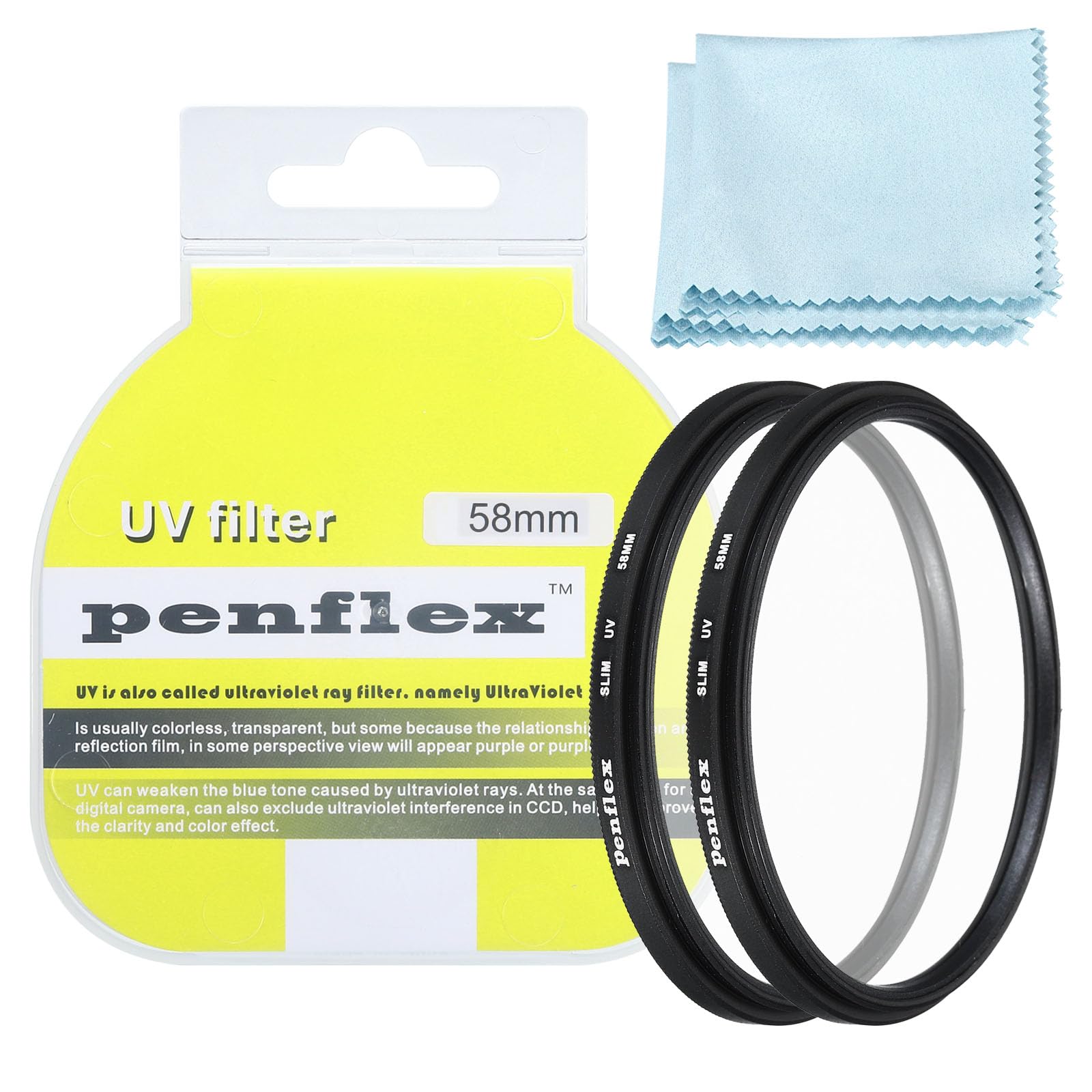 PATIKIL 58mm UV Filter, 2 PCS UV Protection Filter SLIM UV Camera Lens Filter Aluminum Optical Camera Accessory Crystal Clear Pics for 58mm Camera Lens Filter Photography Picture