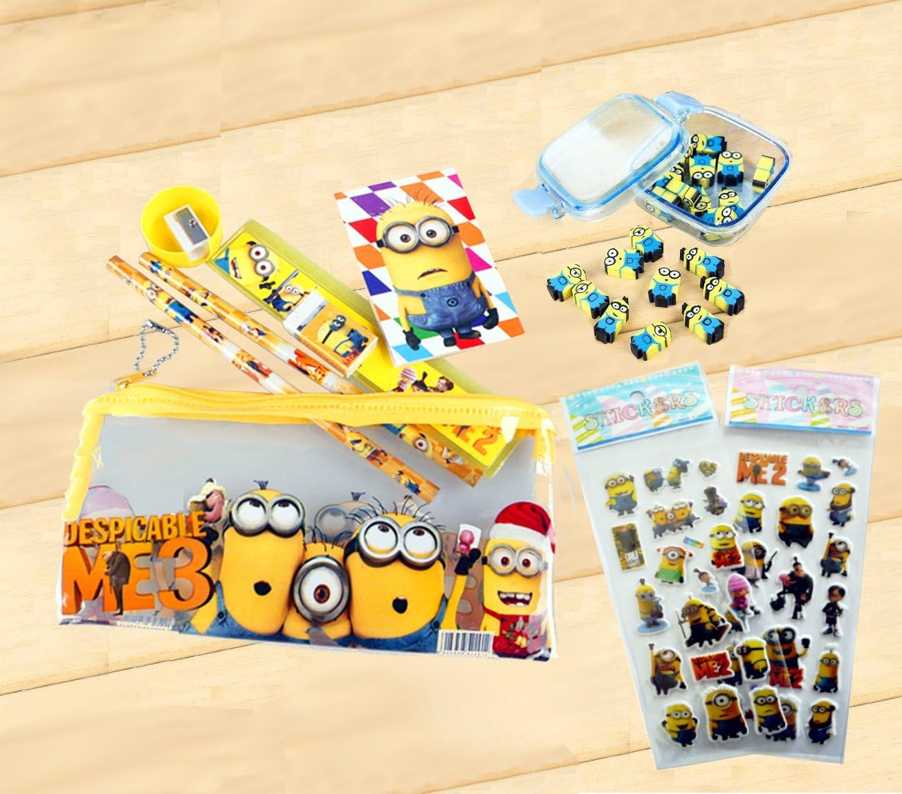 LiveOut Minion Kids Stationary Set with Pencils Erasers and Minion Stickers