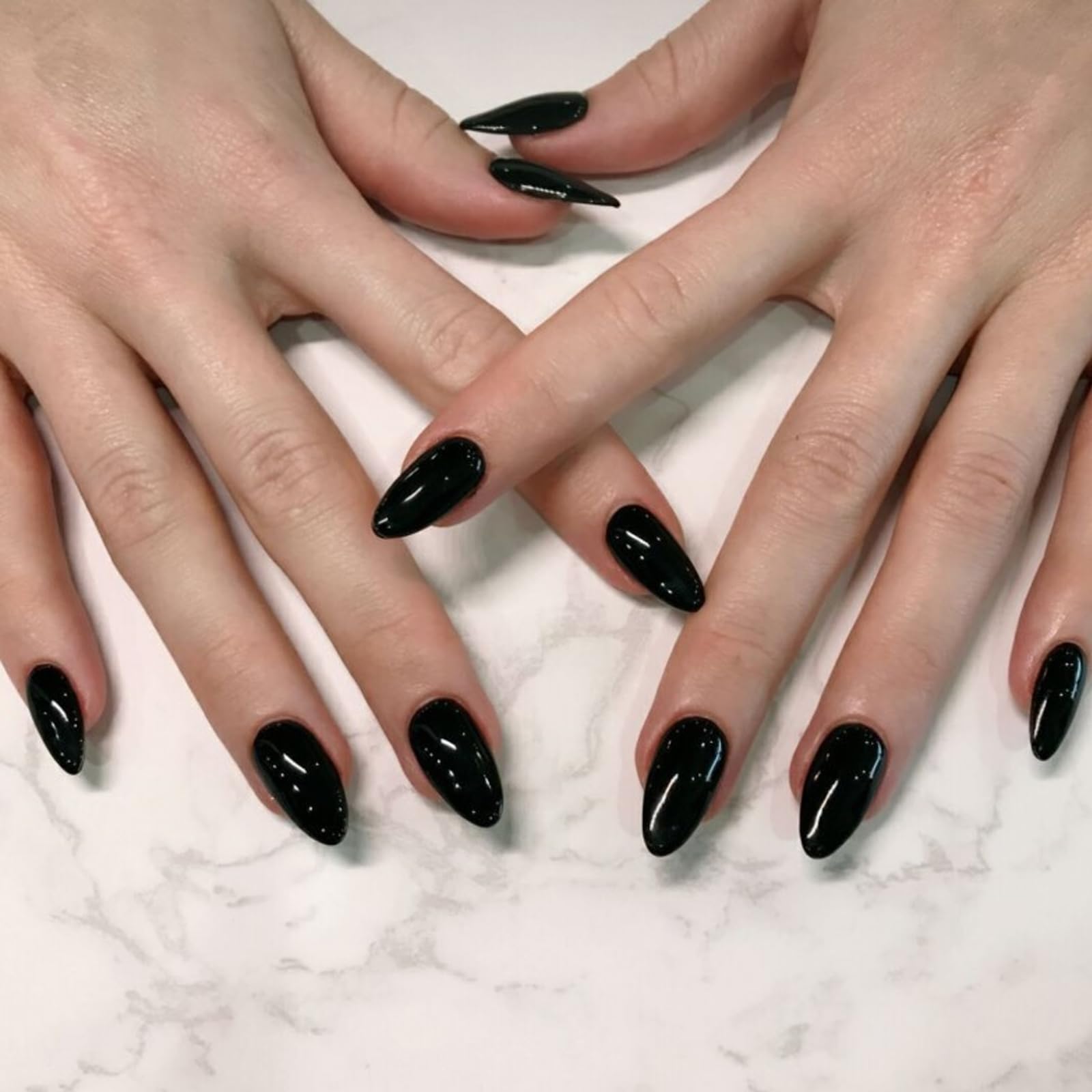 Bellelfin 240Pcs Short Press on Nails Almond Black Fake Nails, Solid Color Acrylic Nails Press ons Full Cover Artificial False Nail Tip with 5 Sheets Adhesive Tabs for Women Girls - Image 7