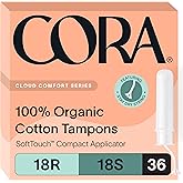 Cora Organic Cotton Tampons Multipack (18 Regular, 18 Super Tampons)
