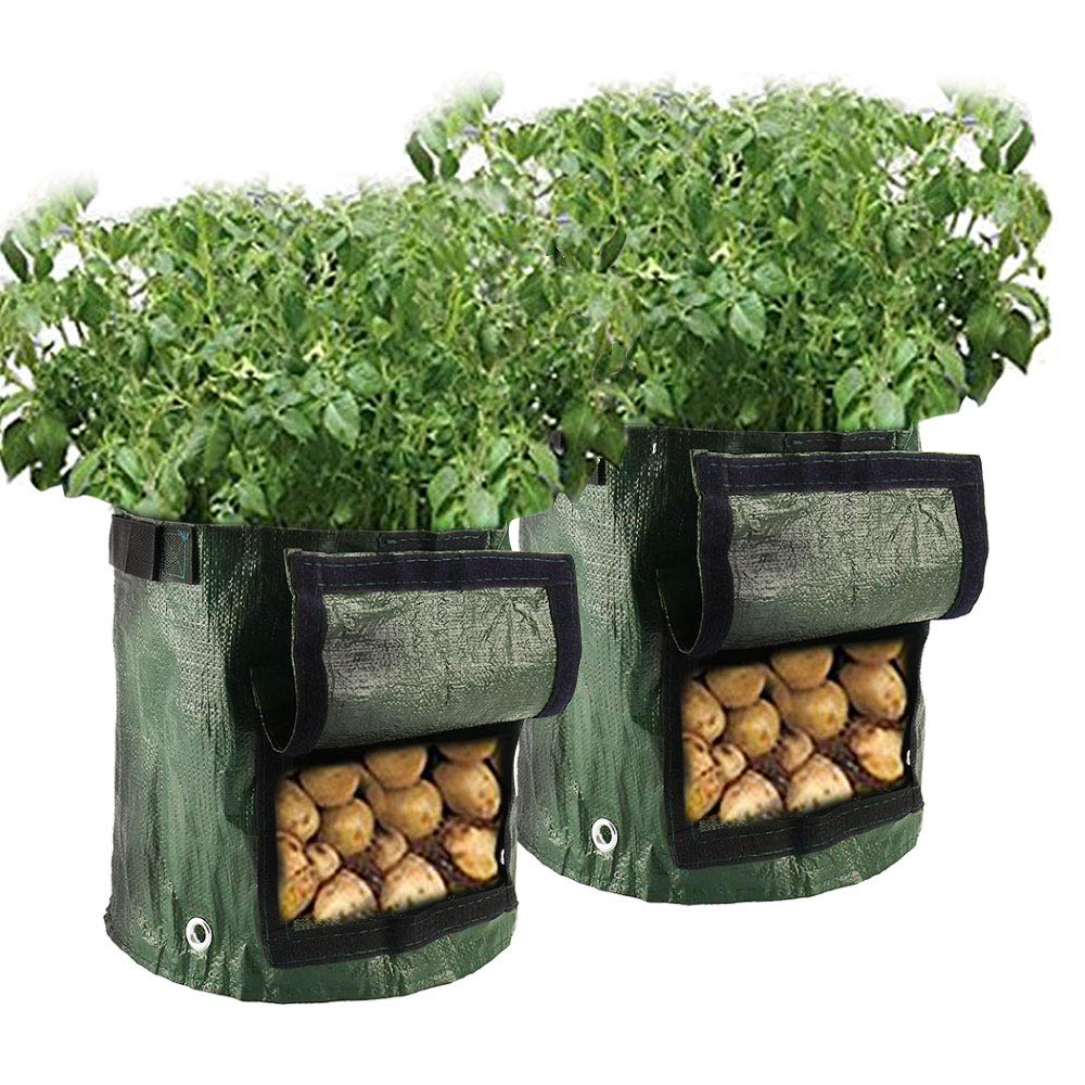 JTWEB 2Pack 10 Gallon Planting Potato Grow Bags Waterproof PE Planter Container Pots with Handle and Flap for Grow Vegetables Potato Carrot Onion