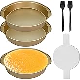 8 Inch Cake Pan Set of 3, Gold Nonstick Round Cake Pans with Handles for Baking, Includes 50PCS Parchment Paper & 2 Oil Brushes, Professional Layer Cake Tins for Oven, Dishwasher Safe