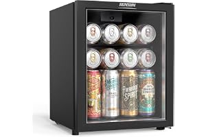 ROVSUN 46 Cans/1.0 Cu.Ft. Beverage Refrigerator Cooler, Countertop Small Fridge with Double Layer Glass Door & Adjustable Shelf for Bedroom Home, Quiet Mini Fridge for Soda Wine Beer, 43-64Â°F, Black