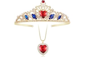 Botrinal Evie Descendants 4 Crown & Red Heart Necklace Gold Tiara Jewelry Set Queen of Hearts Evie for Teen Halloween