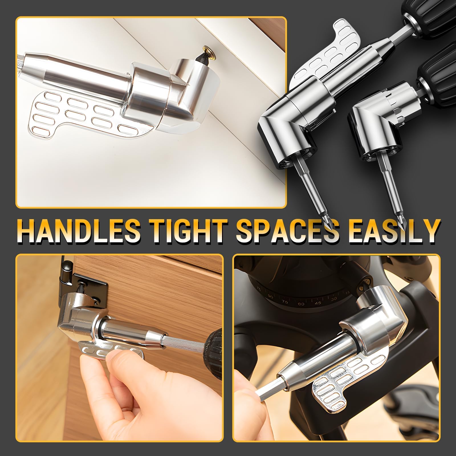 2025 Neu Corner Tool Screw,105° Winkelschrauber Vorsatz Adapter,Hub with Multi-function Bend Screwdriver Bit, 1/4-Zoll Sechskantschaft Winkelbohraufsatz, für Garage, Bauarbeiter (Kurz) 6