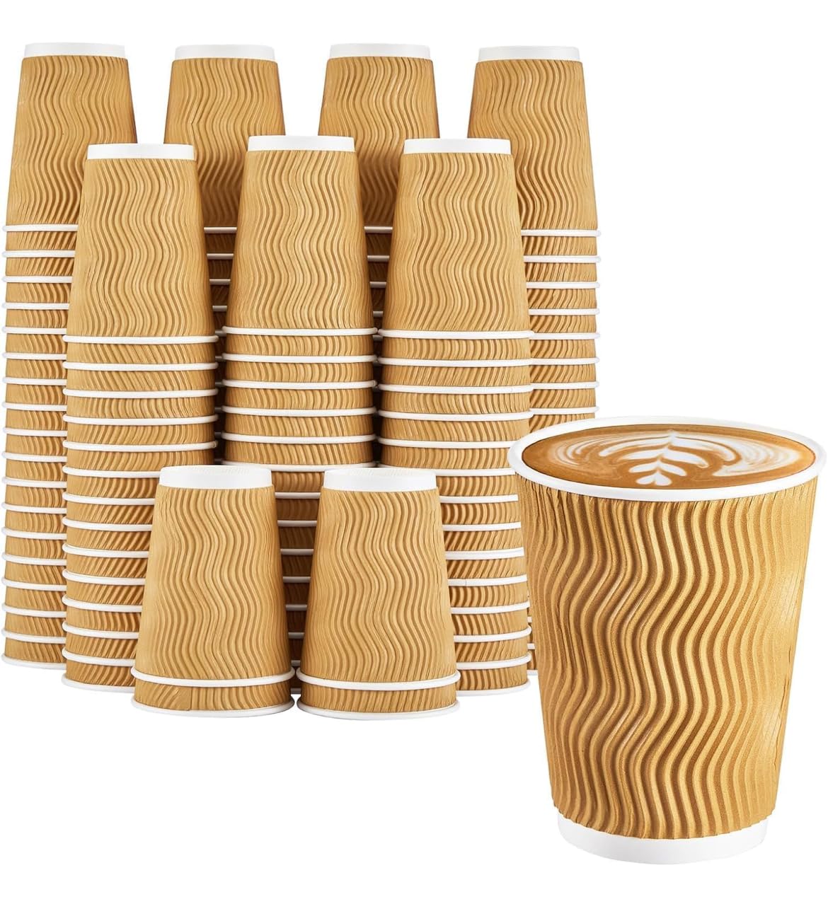 Efforias 25 X 12oz Kraft Ripple Coffee Cups - Insulated Triple Walled Takeaway Coffee Cups - Cups for Hot and Cold Drinks for Christmas & Birthdays Parties