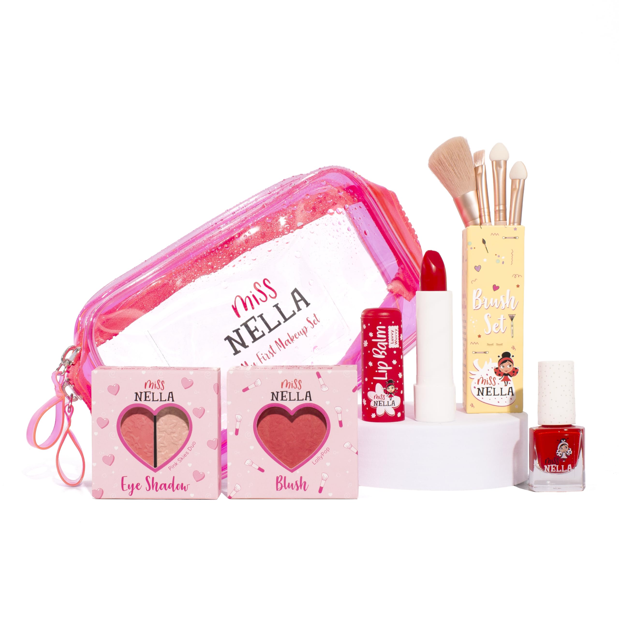 MISS NELLA FESTIVE PICKS Non-Toxic Kids Makeup & Nail Polish Gift Set – Includes Blush, Eyeshadow Duo, Lip Balm, Peel-Off Varnishe, Brush Set & Pink Makeup Bag – Hypoallergenic & Odour-Free — image 1