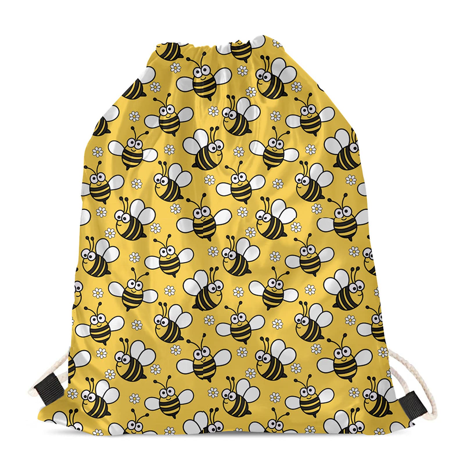 Showudesigns Bee Gymbags Draw String Backpack String Bag Heavy Duty Drawstring Laundry Bag for Gym Shopping Sport Yoga Durable Yellow