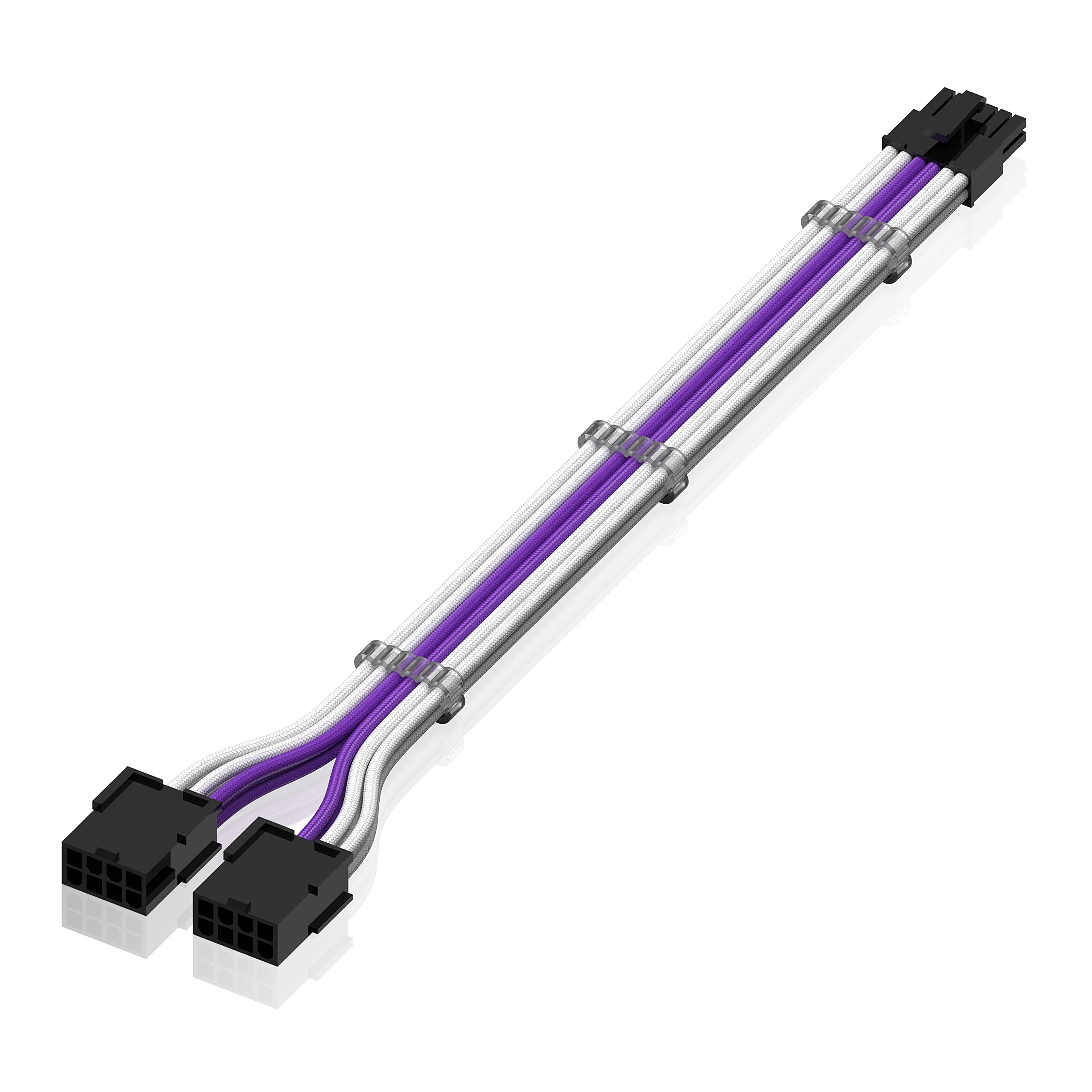 EZDIY-FAB PSU Cable Extension 12Pin to Dual 8P,16AWG PCIe Sleeved Extension Cable for RTX 3060ti 3070 3080 3080ti 3090- Purple/White [300mm]