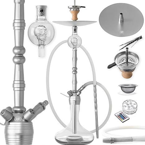 DILAW® MANYAK Shisha Set Hookah 93cm Aluminium Alu ? + LED Licht | Wasserpfeife Kaminkopf Komplettset Molassefänger Silikonsc