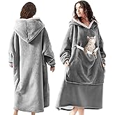 KERHAND Long Style Oversized Blanket Hoodie with Large Pet Pouch, Soft Adult Sherpa Fleece Wearable Hoodies,Can Machine Wash Comfy & Weighted Hoodie with Snack Pouch