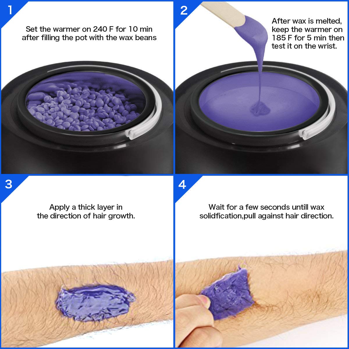 Wax Warmer Profession Electric Wax Heater Pot Waxing Kit Set Hair Removal for All Wax 6 Different Flavors Hard Wax Beans+20 Applicator Sticks LCD Digital Display Black