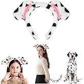 Dalmatian Ears Headband + Tail + Red Necklace + Bow Tie, Dalmatian Costume Women, Black Dog Ears Headwear for Cosplay Birthday Halloween Party Puppy Dress Up Costume, Dalmation Ears