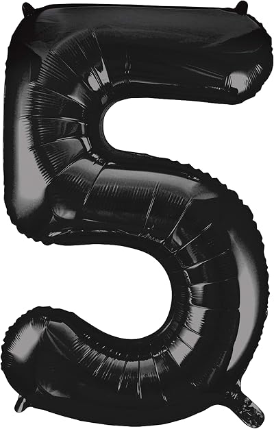 Unique Black Number 5 Shaped Large Foil Balloon 86cm - 1 Piece