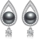 Miaofu 18k White Gold Plated Pearl and Diamond Earrings 925 Sterling Silver Pearl Earrings Fine Jewelry for Women