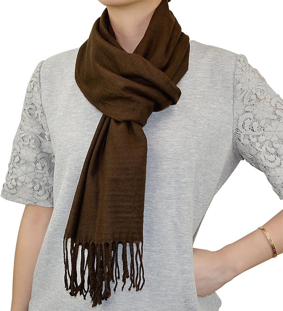 66" Cashmere Feel Solid Narrow Scarf (Brown) at Amazon Women’s Clothing