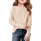 Haloumoning Girls Fall Sweater Kids Fashion Long Sleeve Ribbed Knit Split Pullover Tops 5-14Y