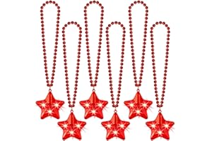 NUDALA 6 Pack Glow Red Necklace Beaded Necklaces with Light Up Star for Christmas July 4th Decorations Mardi Gras Party Favors