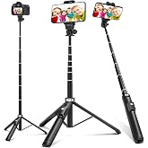 BZE 62 inches Extendable Selfie Stick Tripod with Wireless Remote &amp; Phone Holder, Portable Aluminum Alloy 3 in 1 Stand for Group Photos, Vlogging &amp; Travel Compatible with All Smartphones
