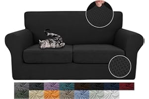 JIVINER 3 Pieces Stretch Couch Covers for 2 Cushion Couch Fitted Thick Loveseat Sofa Slipcover with 2 Seat Cushion Covers for Living Room Pet Dogs (Loveseat, Black)