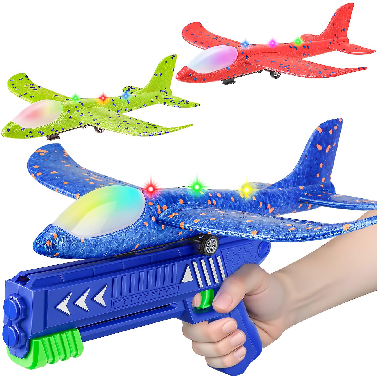 Winstico Boys Toys Age 4 5 6 7 8 9 Year Old Boy Gifts, Airplane Launcher Toy with 3 Pack Foam Glider Planes (Glider Planes-3)