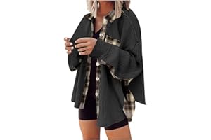 YAFINMO Womens Waffle Knit Shacket Fall Oversized Boyfriend Shirt Casual Button Down Jacket Loose Fit Long Sleeve Shackets