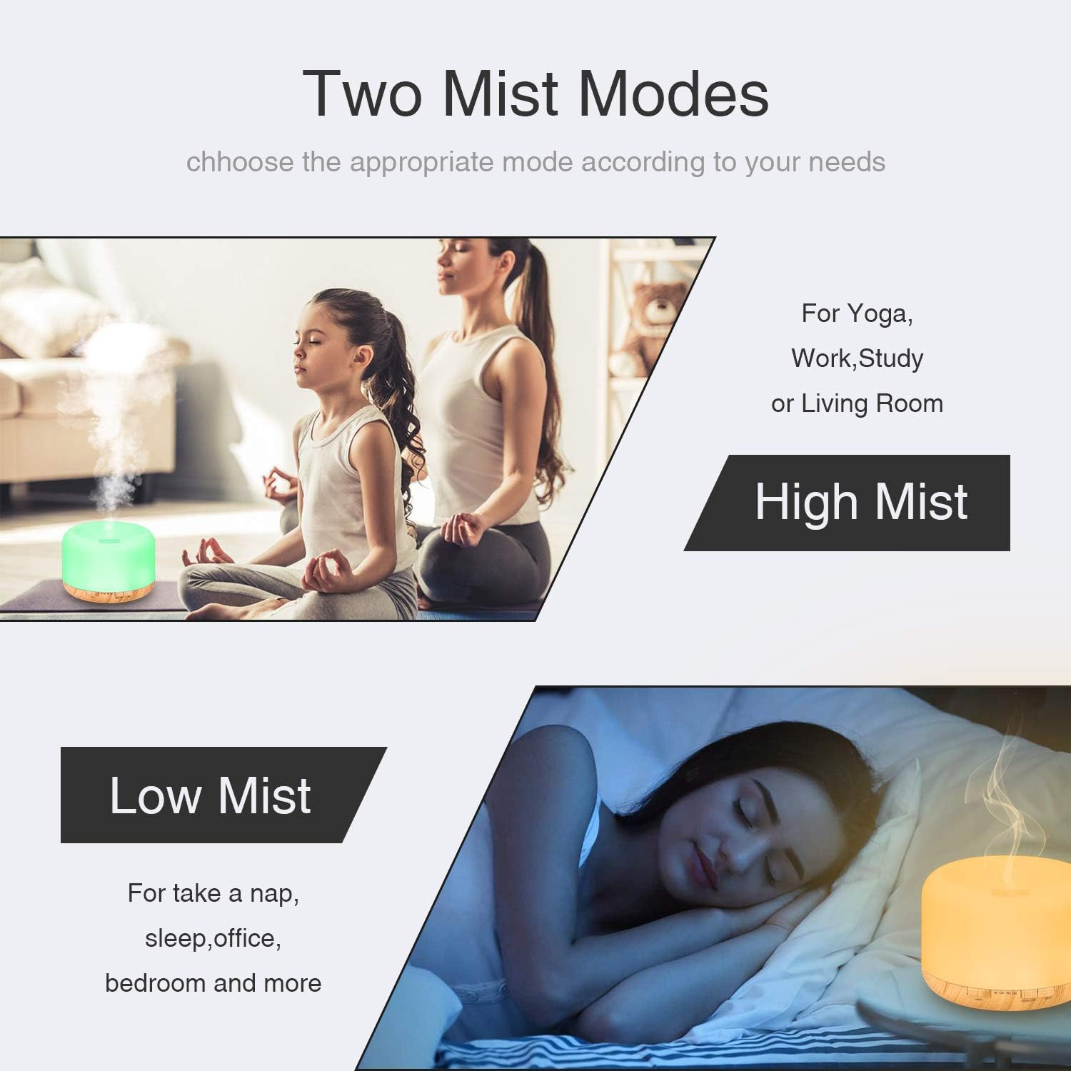 Essential Oil Diffuser, 500ml Diffusers for Essential Oils with Remote Control, Ultrasonic Aromatherapy Diffuser Humidifier with Adjustable Mist Mode, 7 Color Changing LED Lights & Waterless Auto-Off: Home & Kitchen