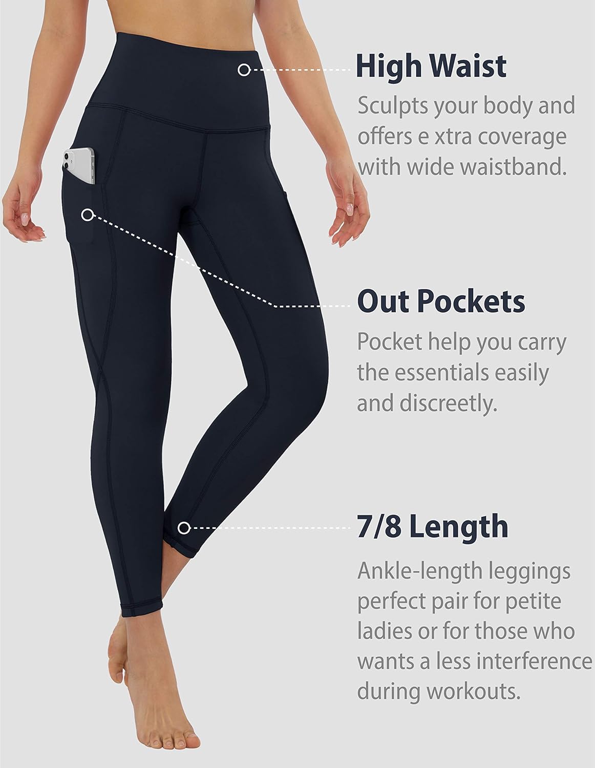 ODODOS Women's High Waisted Yoga Leggings with Pocket, Workout Sports Running Athletic Pants with Pocket: Clothing