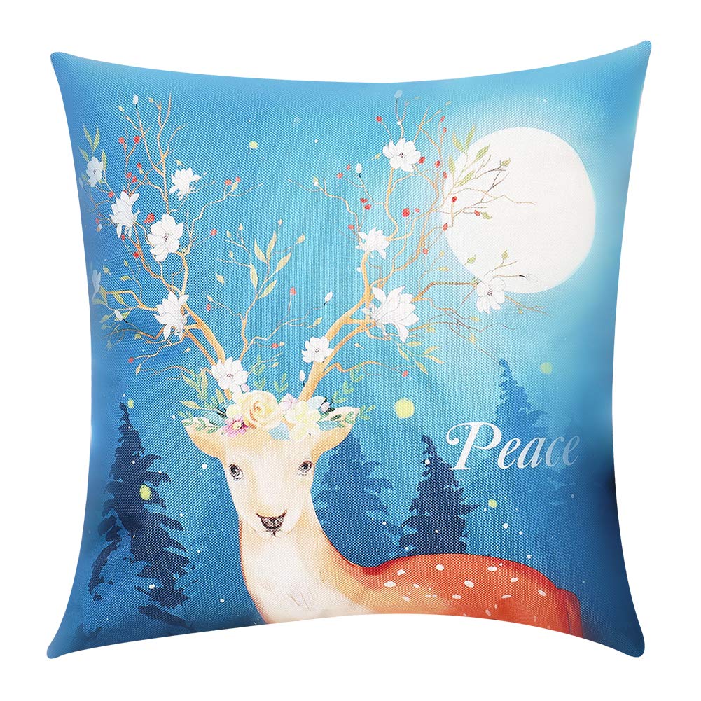 Tedars Christmas Throw Pillow Covers, 18x18 Inch Pillow Covers Cotton Linen Burlap Cushion Cover for Sofa with Christmas Reindeer.