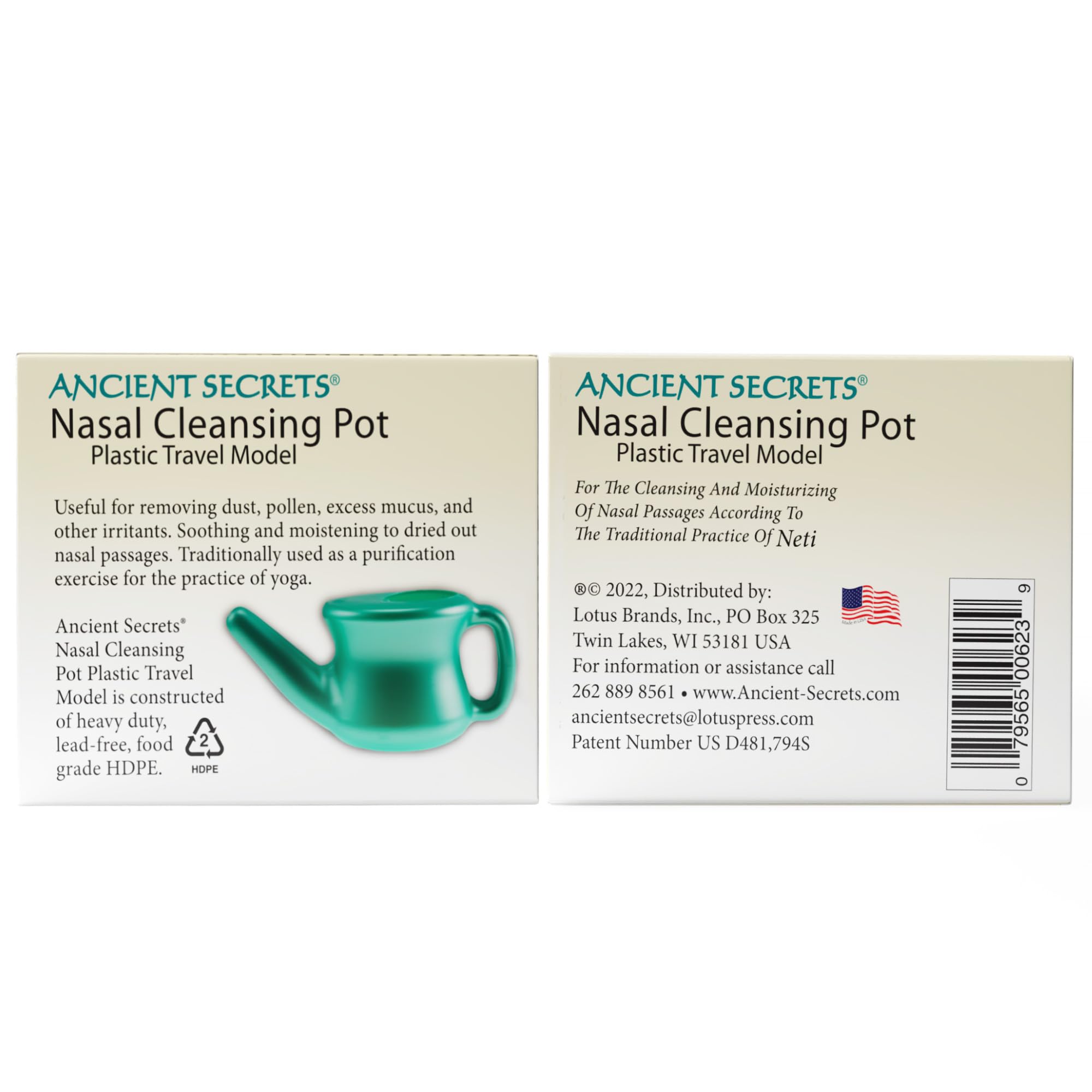 Ancient Secrets Neti Pot Sinus Rinse - Nasal Cleansing Pot, Plastic Travel Model, Nasal Irrigation, BPA-Free Neti Pot + 6 Pre-Measured Packs of Nasal Cleansing Salt