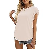 MIROL Women's Ruffle Sleeve Tops Summer Casual Blouse Crew Neck Solid Cute Tunic Shirt