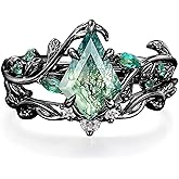 Yusaglow High-grade Nature Moss Agate Engagement Ring Sets for Women Art Deco Cluster Moss Agate Bridal Ring S925 Silver 10K 14K 18K Gold Vintage Inspired Promise Wedding Band
