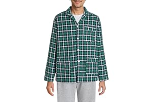 Esenchel Men's Cotton Flannel Sleep Shirt Button Down Pajama Top
