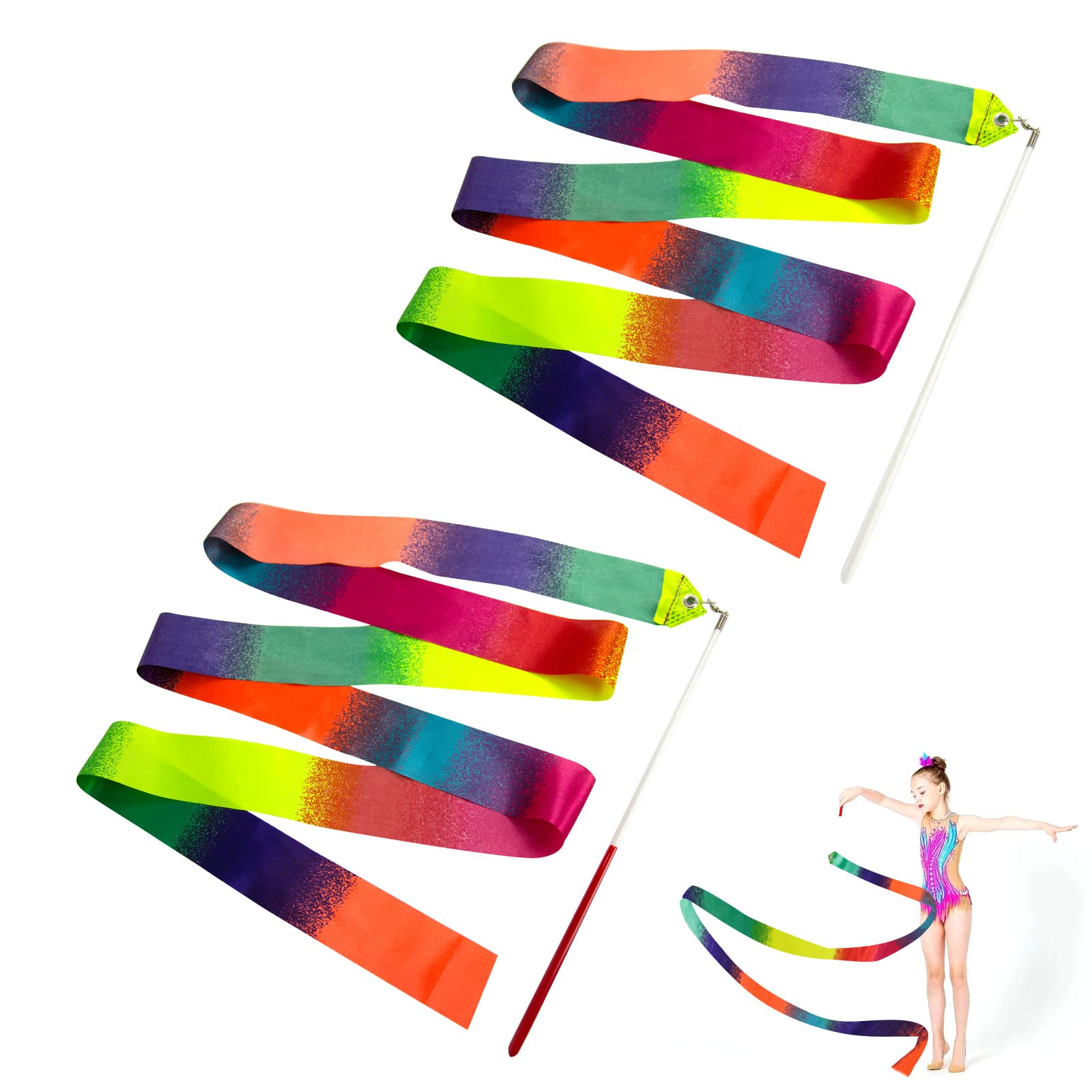 Aphrordity 2 Pcs Rhythmic Ribbon Dancer 78.7 Inch Sparkling Dance Ribbon Twirling Ribbon,for Kids Artistic Dancing Training Circus Carnival Shows