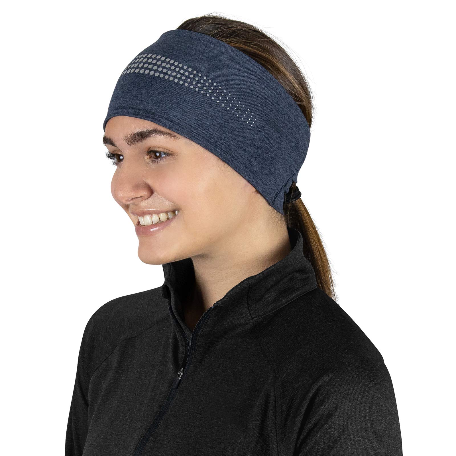 TrailHeads Ponytail Headband - Adrenaline Series | Women’s Running Headband with Reflective Accents - heather navy/reflective