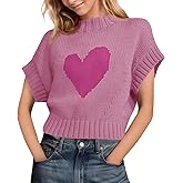 Saodimallsu Womens Cap Sleeve Cropped Sweater Mock Neck Cute Heart Loose Valentine Knit Tank Tops