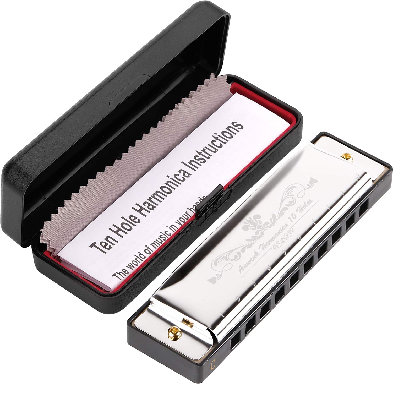 Anwenk Harmonica Key of C 10 Hole 20 Tone Diatonic Harmonica C with Case for Beginner,Students, Kids Gift (Silver)