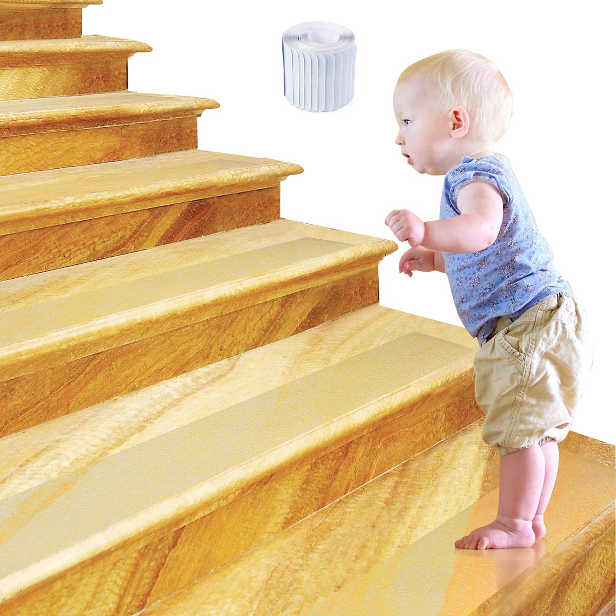 4" x 24" Non-Slip Stair Adhesive Strip Transparent, 15 x Anti Slip Self Adhesive Step Strips, Premium Quality Strong Adhesive Easy to Apply - Safety at Home & Outdoor for Baby Kids Adults Elders Pets