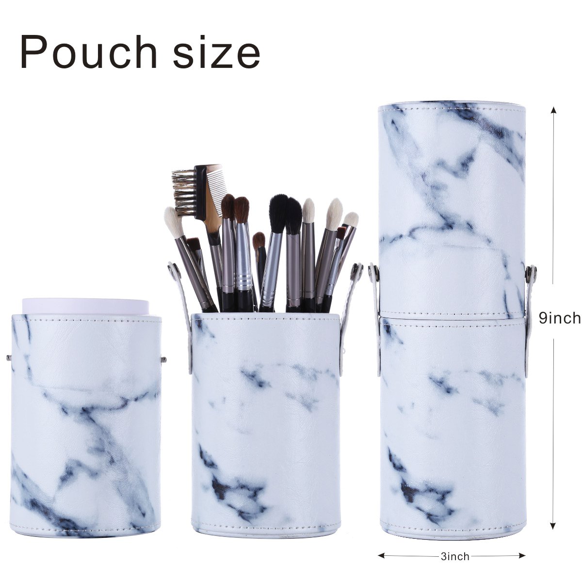 Makeup Brushes Holder Large Capacity Traveling Marble Make Up Brush Case Organizer Cosmetic Cup Cylinder Storage Box Bag Vegan Pu Leather Round(white) : Beauty