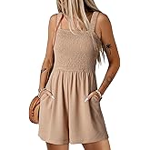 Dokotoo Women's Summer Casual Smocked Rompers Square Neck Sleeveless Loose Shorts Jumpsuits 2026 Beach Vacation Outfits