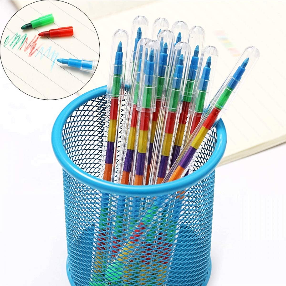 JZK 30 x Multicolor stacking crayons pencil pop crayon for kids children party favours party bag filler birthday gift for boy girl: Office Products