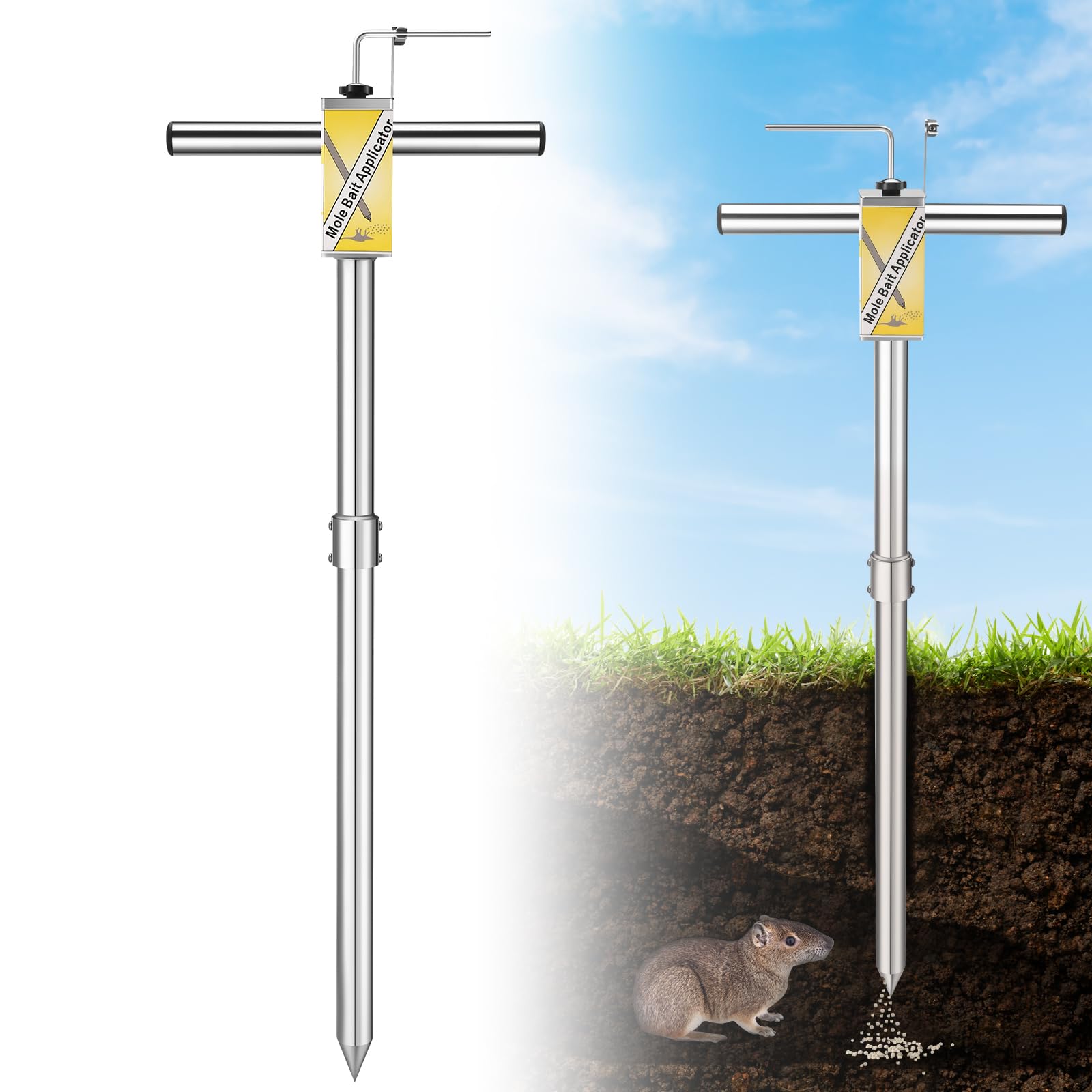 Photo 1 of Gopher & Mole Bait Applicator, Stainless Steel Gopher/Mole/Vole Killer, Durable and Removable Gardening Pest Control Tool for Yard, Upgraded Non-Clogging Bait Outlet(Not Include Bait)
