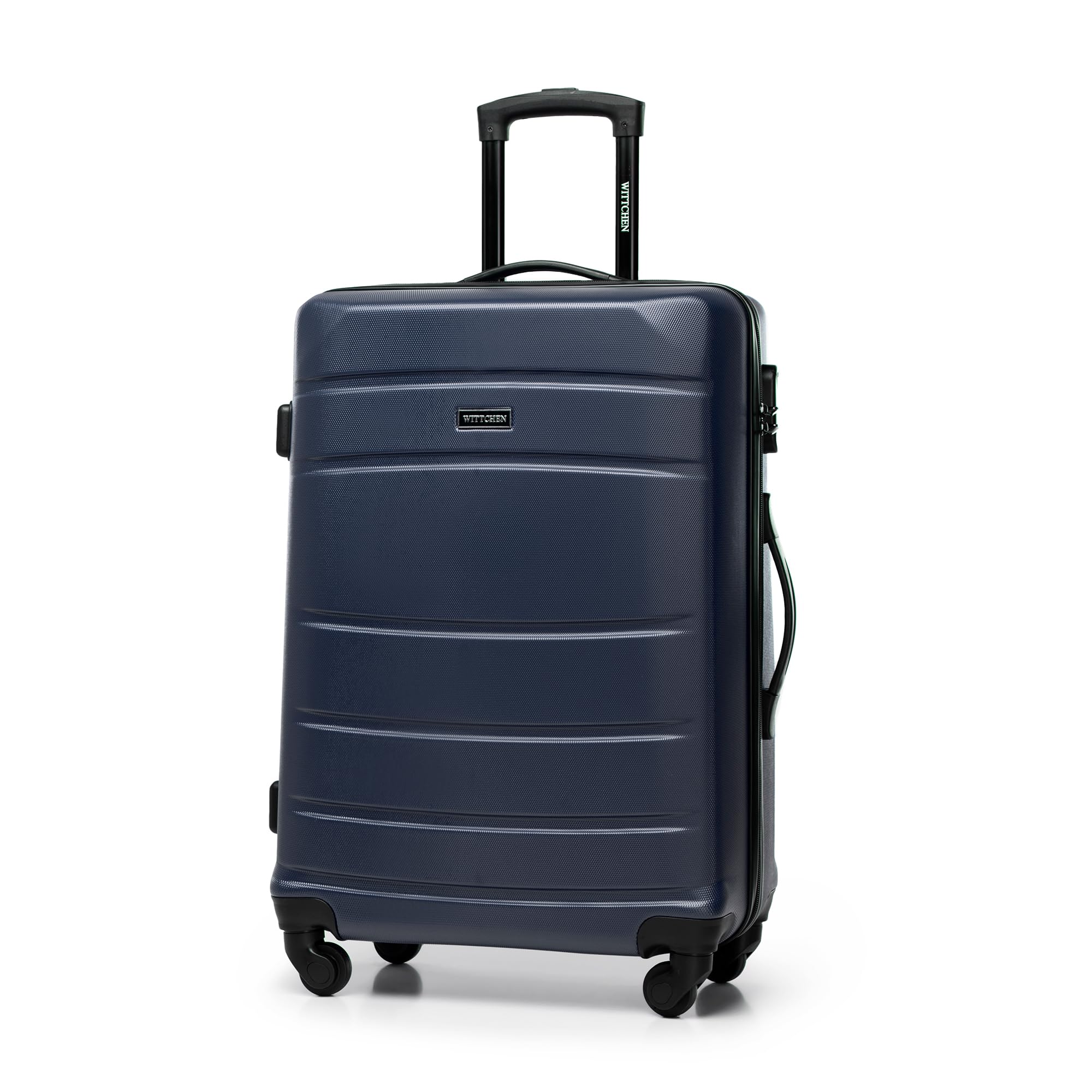 WITTCHEN Travel Suitcase Carry-On Cabin Luggage Hardshell Made of ABS with 4 Spinner Wheels Combination Lock Telescopic Handle Globe Line Size Medium Suitcase Dark Blue