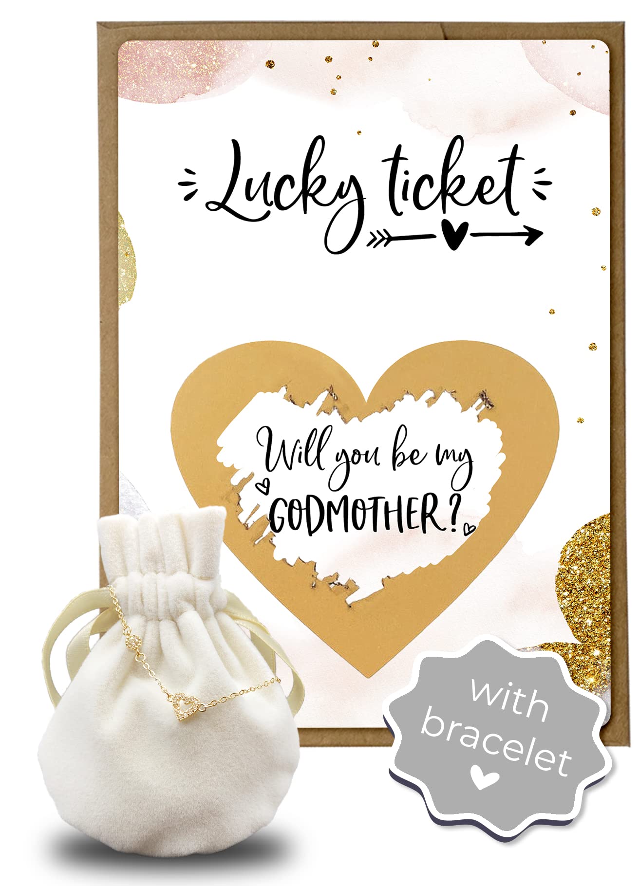 Jolicoon Will you be my godmother scratch card with bracelet and envelope - Godmother proposal card with envelope