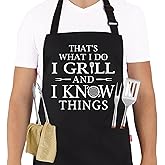 ALIPOBO Funny Grilling Aprons for Men - BBQ Cooking Apron with 2 Pockets, Adjustable Neck Strap and 40" Long Ties - That's What I Do I Grill and I Know Things
