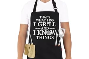 ALIPOBO Funny Grilling Aprons for Men - BBQ Cooking Apron with 2 Pockets, Adjustable Neck Strap and 40" Long Ties - That's What I Do I Grill and I Know Things