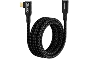 2m 90-Degree Right Angle USB-C Extension Cable, 20Gbps USB 3.2 Gen 2 & 240W PD Charging, 4K@60Hz Video,Nylon Braided Male to 